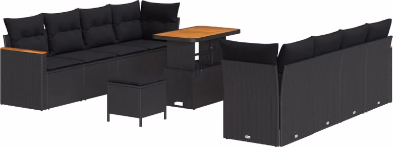 Set Divano da Giardino 11 pcs Nero polyrattan