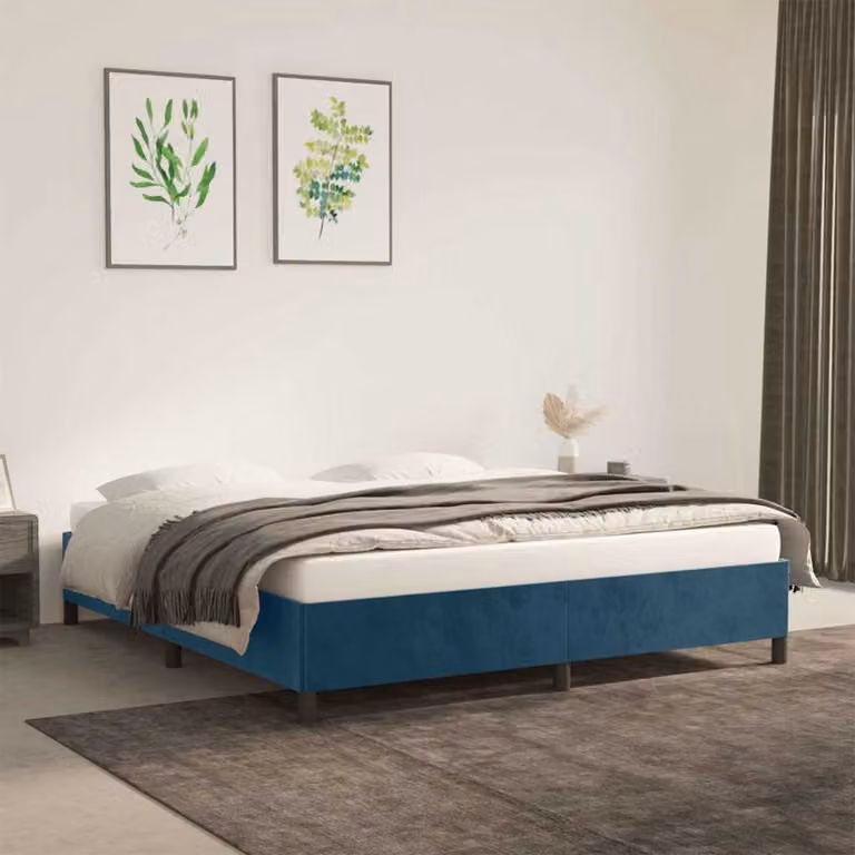 Giroletto vidaXL senza materasso in velluto blu scuro L/P/H: 203 x 160 x 140 cm