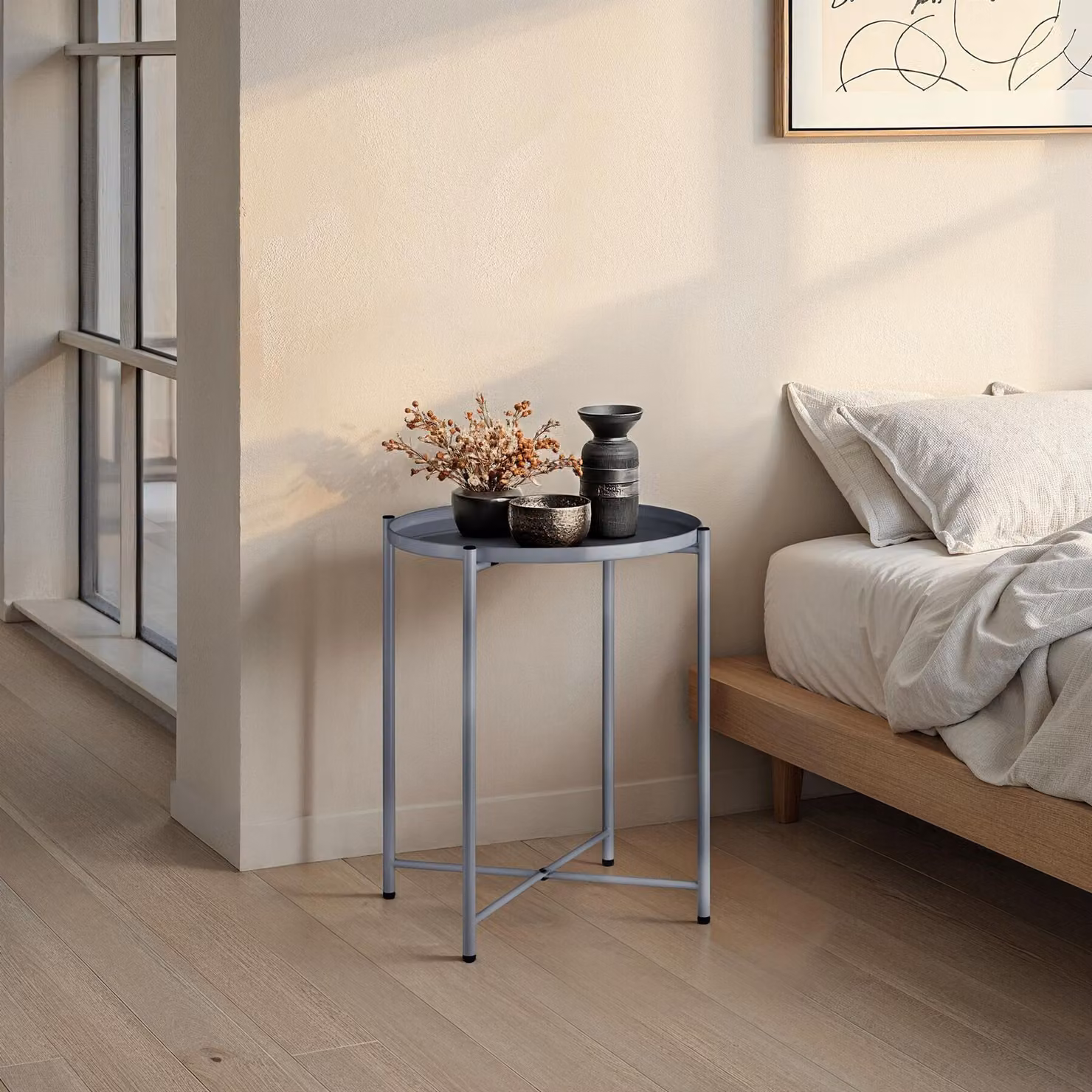 Tavolino Chester Tectake Grigio con struttura in metallo L/P/H: 45,5 x 45,5 x 53 cm – 2