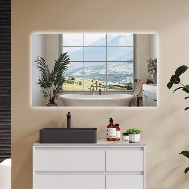 Specchio da bagno AICA bianco con LED, funzione antiappannamento, dimmerabile e memoria, L: 100 cm, H: 70 cm