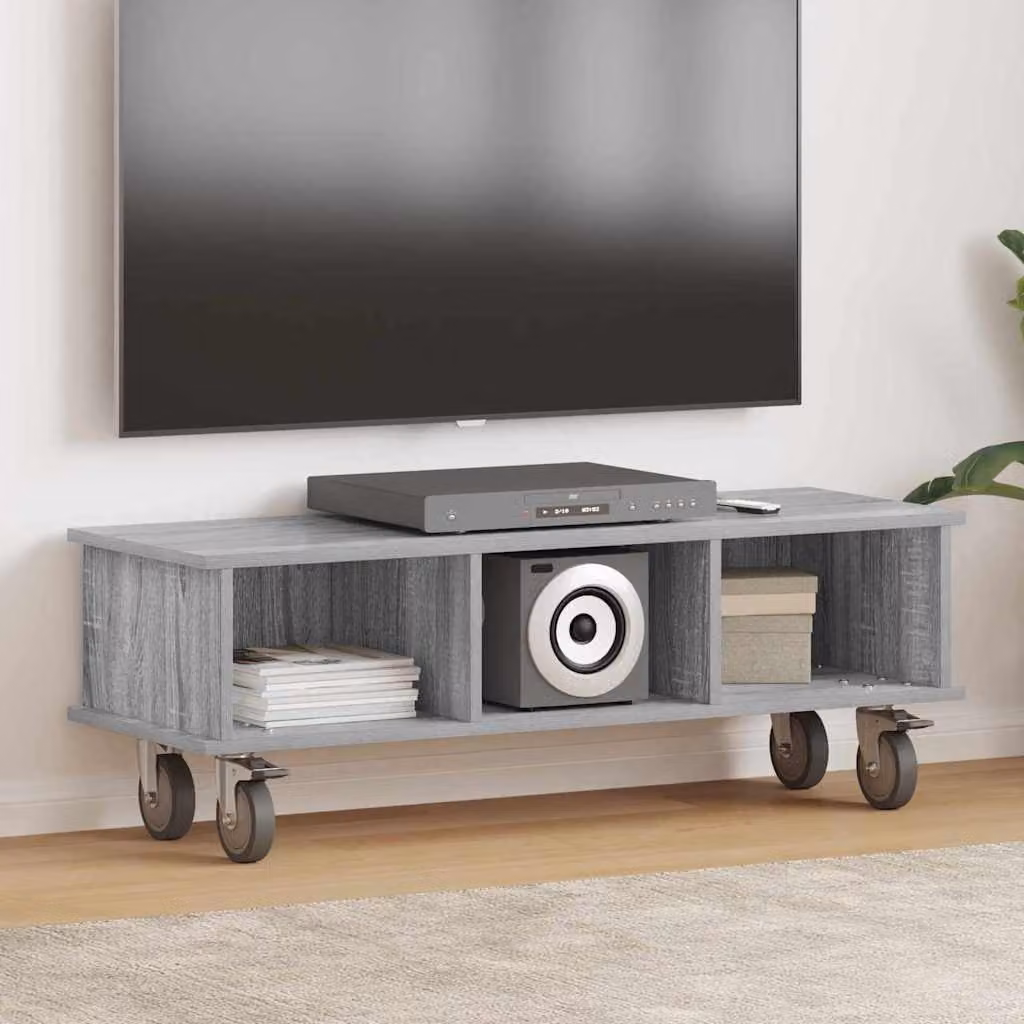 vidaXL Supporto TV Moderno in Legno MDF Grigio con Ruote L 100 x P 35 x H 35 cm