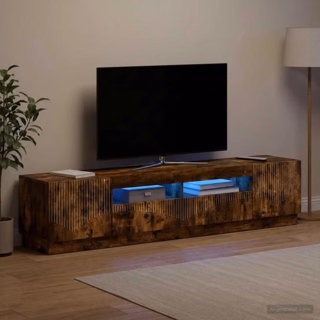 Mobile TV LED HOORN 3 pz Rovere Fumo Legno ingegnerizzato 3416845