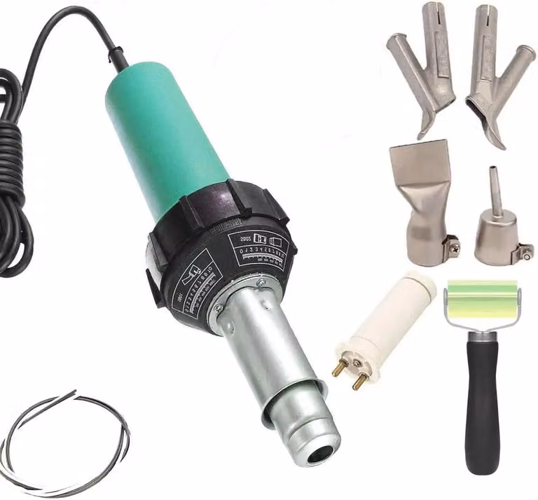 Pistola per saldatura a caldo - Saldatrice ad aria calda - 1600 W - 220 V AC - 30–680 °C - Flusso d'aria fino a 230 l/min - 50/60 Hz - Set A