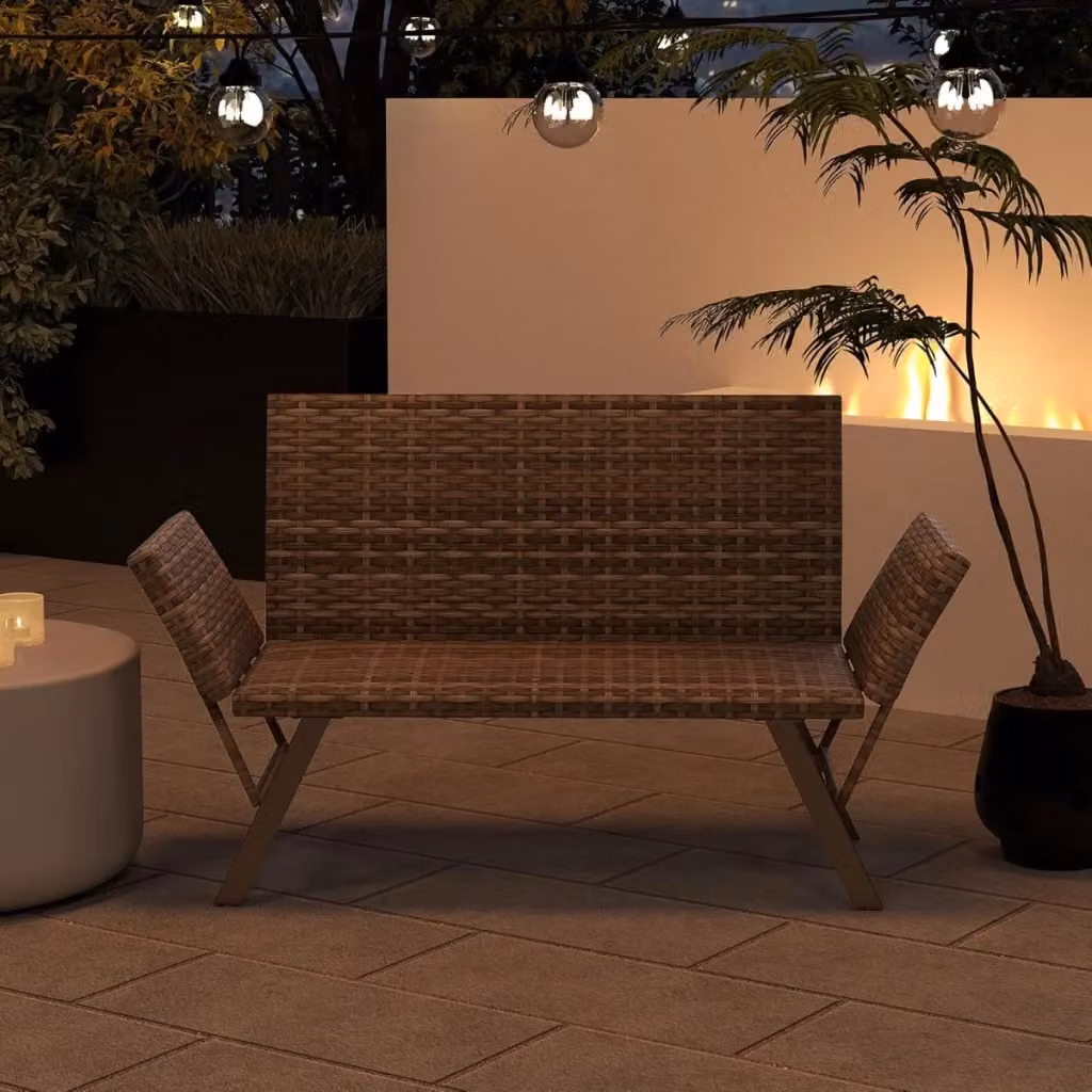 Divano convertibile da esterno Design Mania con struttura in metallo e imbottitura in schiuma, ideale per giardino o terrazzo, Marrone/Grigio, L: 178 cm – 2