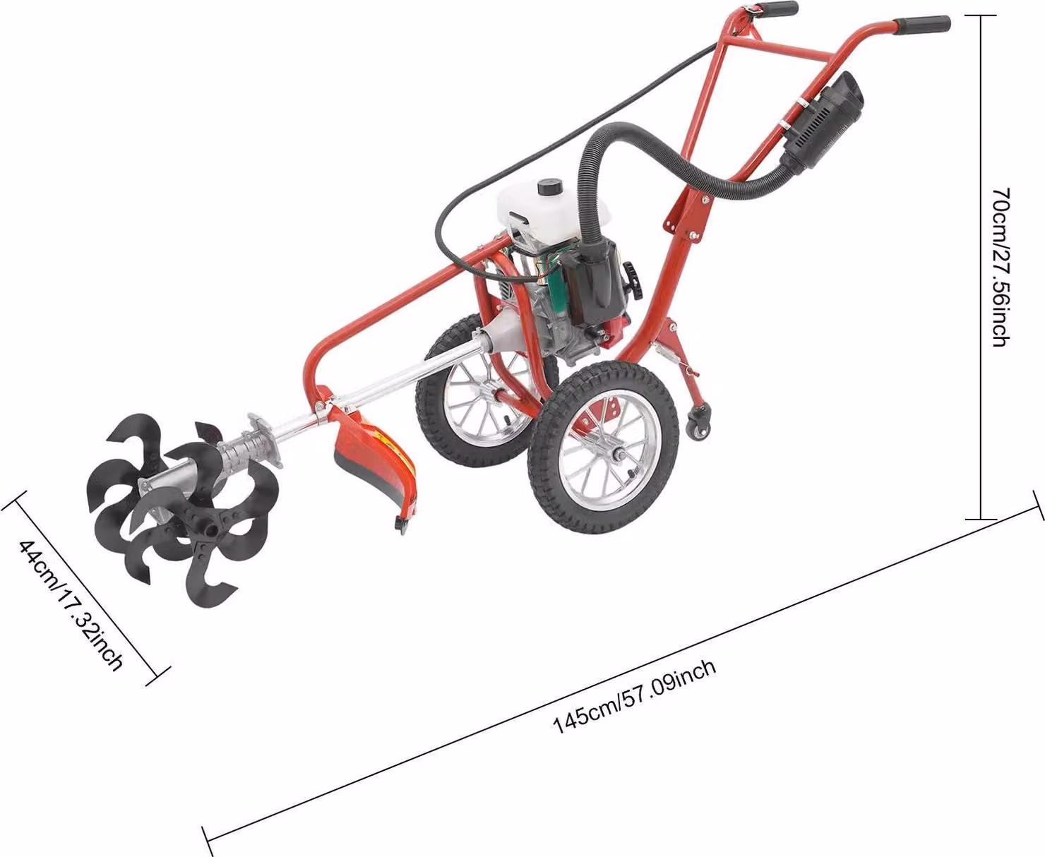 Mikro-coltivatore, motore a 4 tempi, strumento versatile per la lavorazione del terreno, colore: rosso e nero