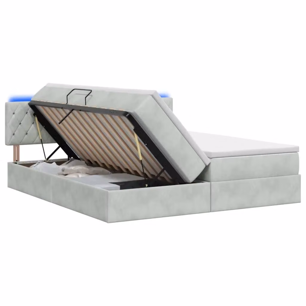 Letto con contenitore e materasso vidaXL in tessuto grigio con illuminazione LED e porte USB L/P/H: 180 x 200 x 204 cm – 2