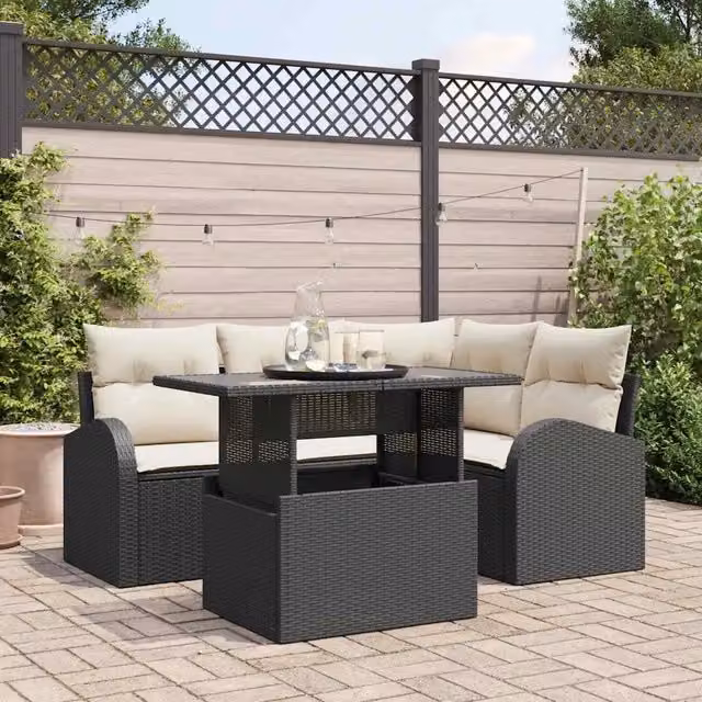 Set Divano da Giardino 5 pz Nero polyrattan 3348633