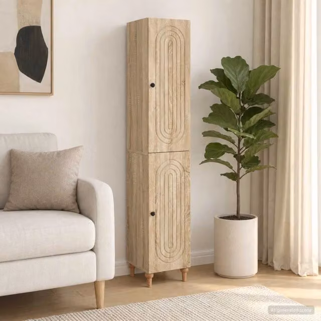 Set di 2 armadi moderni vidaXL in legno color rovere con illuminazione integrata e ante a battente, colore marrone – 1