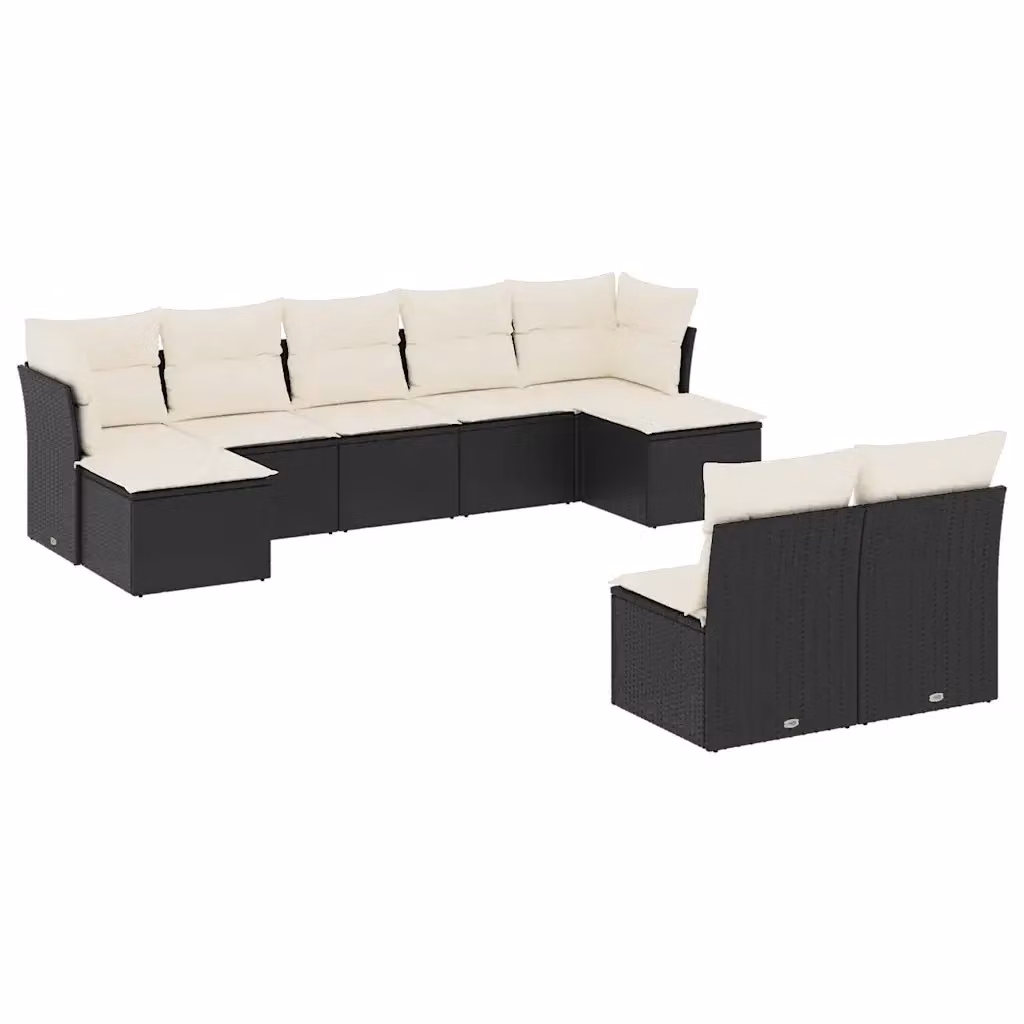 Set di divani da giardino vidaXL a forma di L composto da 9 pezzi con cuscini in polyrattan nero e struttura in metallo – 2