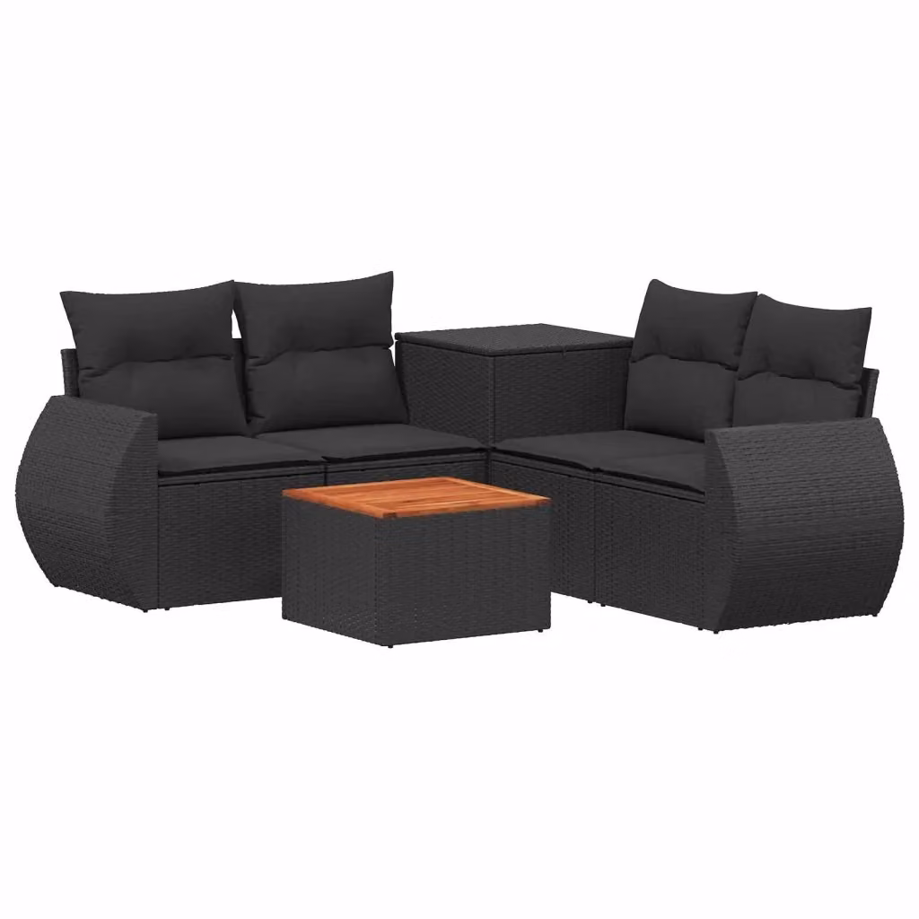 Set di divani da giardino vidaXL in polyrattan e metallo nero con cuscini inclusi e tavolino da esterno – 2