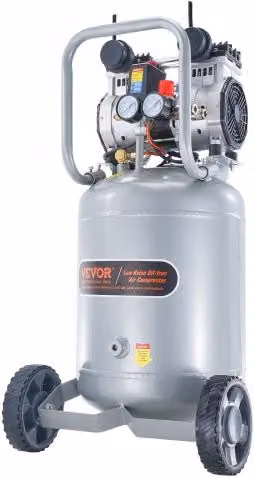 VEVOR Compressore d'Aria Senza Olio Grigio con Serbatoio da 49 L e Motore da 2 CV per Verniciatura, Riparazione Auto e Carpenteria