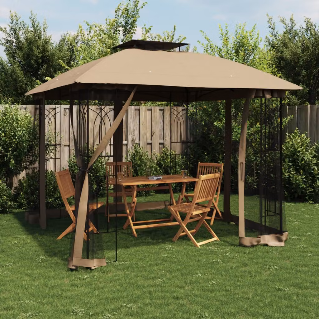 vidaXL Gazebo moderno con tetto curvo e pareti con finestre in poliestere, Acciaio, L/P: 294 x 294 cm, H: 270 cm