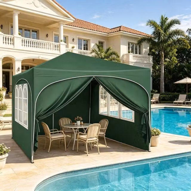 Gazebo da giardino pieghevole con pareti rimovibili, impermeabile e anti UV in tessuto 210D verde 3 × 3 m