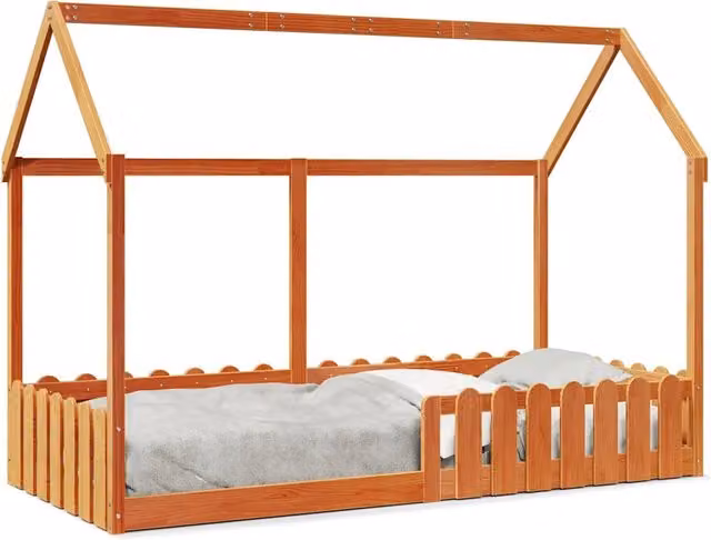 Giroletto Casetta Bambini | Letto Infantile | Lettino Marrone Cera 90x190 cm Massello Pino