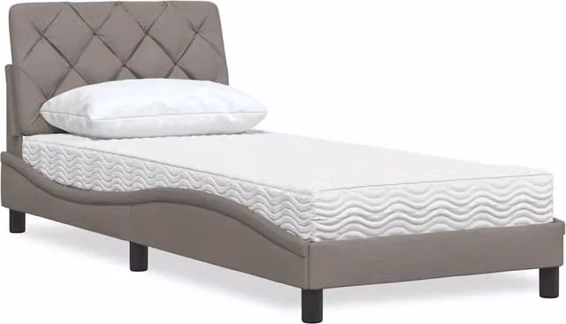 Letto con Materasso vidaXL in Tessuto Beige e Grigio L/P/H: 90 x 200 x 74.5 cm