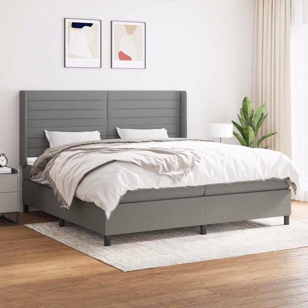 vidaXL Giroletto a Molle Ibrido con Materasso in Tessuto Grigio e Bianco L/P/H: 200 x 200 x 203 cm – 1