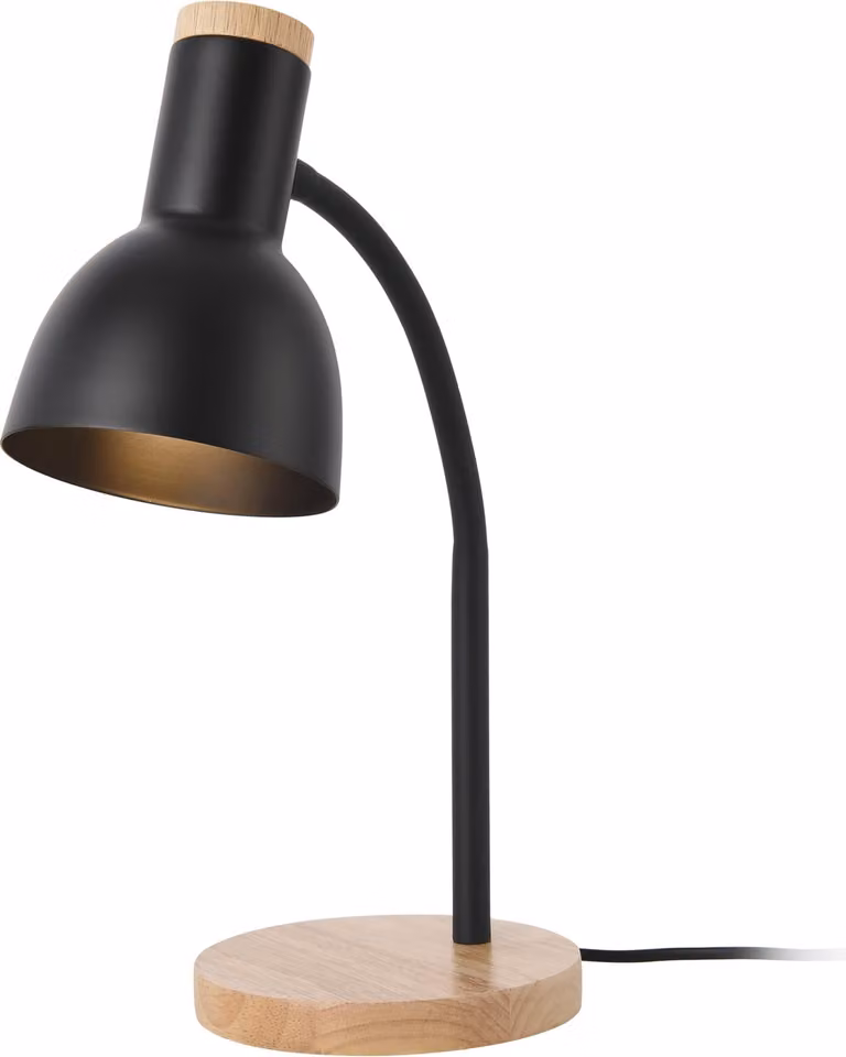 Lampada da tavolo "Woodley" orientabile, 1 x E14, metallo e legno, nera