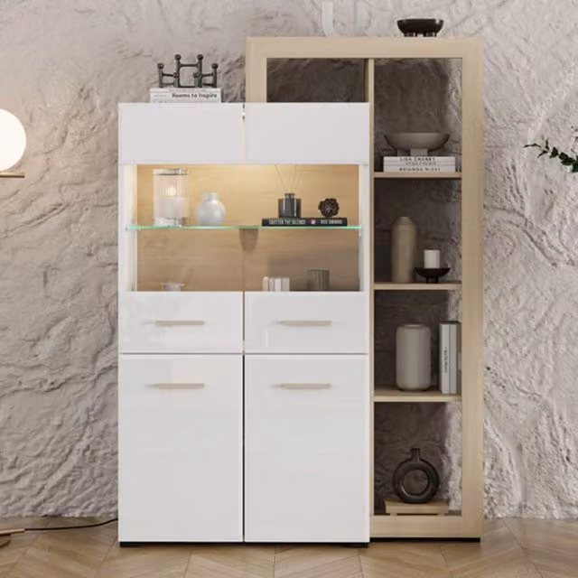 Mobile Espositore Vetrina Niel DMORA con Ante in Vetro e 3 Ripiani, Marrone Rovere, L: 113 cm, P: 35 cm, H: 157 cm – 1