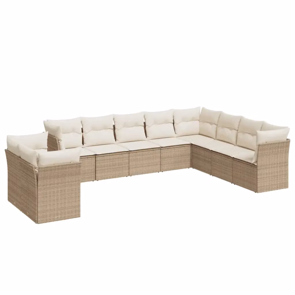 vidaXL Set Divano da Giardino 10 pz a forma di U con Cuscini Beige e Struttura in Metallo e Polyrattan – 2