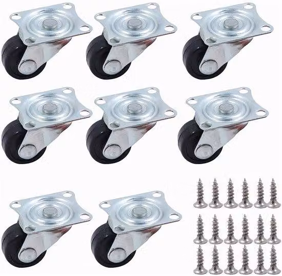 Set da 8 ruote girevoli in gomma con cuscinetti a sfere, diametro 2,5 cm