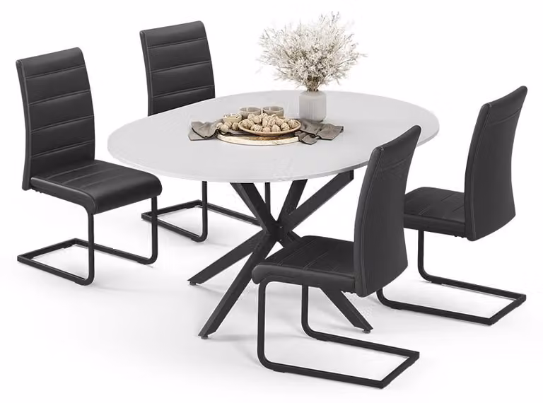 Set di tavoli da pranzo Vicco Loyd Bianco/Nero 120 x 120 cm con 4 sedie da pranzo, nero, Model 63012