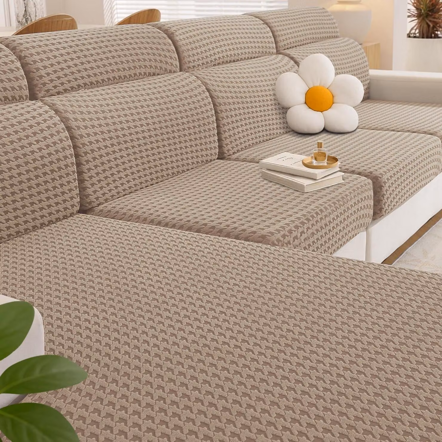 Copertura elastica per cuscini del divano, colore kaki, per 1 posto * 2 + chaise longue