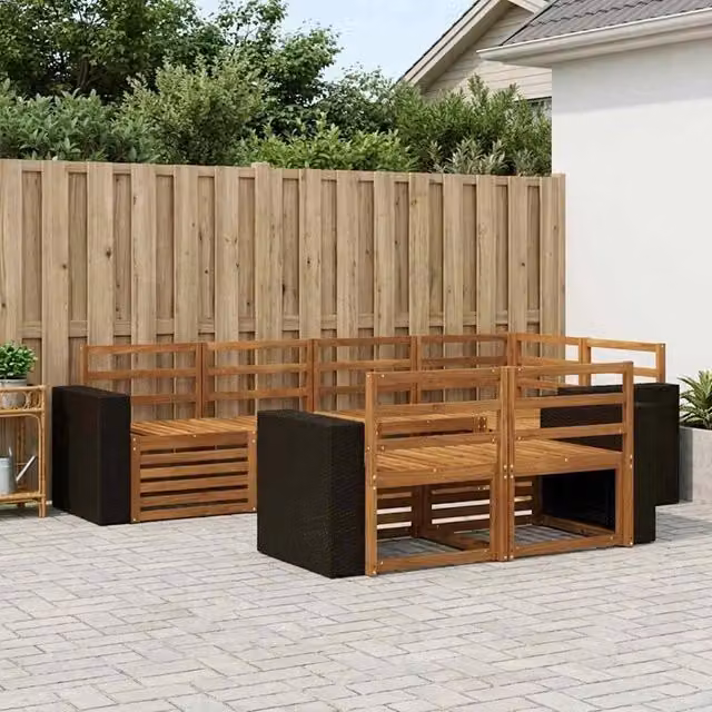 Set di divani da esterno 7 pz Naturale Poliestere 3384480