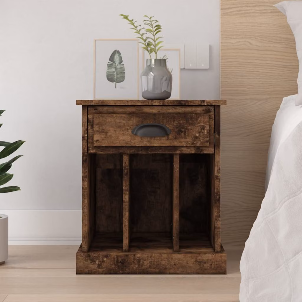 Comodino moderno vidaXL in rovere fumo marrone, sospeso a parete, L: 43 cm, P: 36 cm, H: 50 cm
