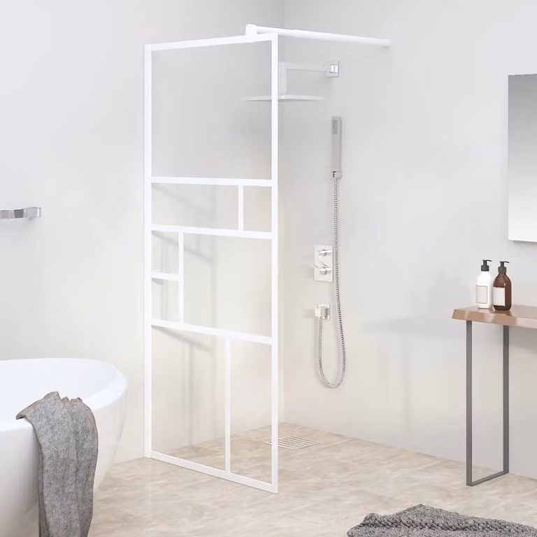 Parete per Doccia Walk in vidaXL in Vetro ESG Trasparente e Bianco, L: 80 cm, H: 195 cm