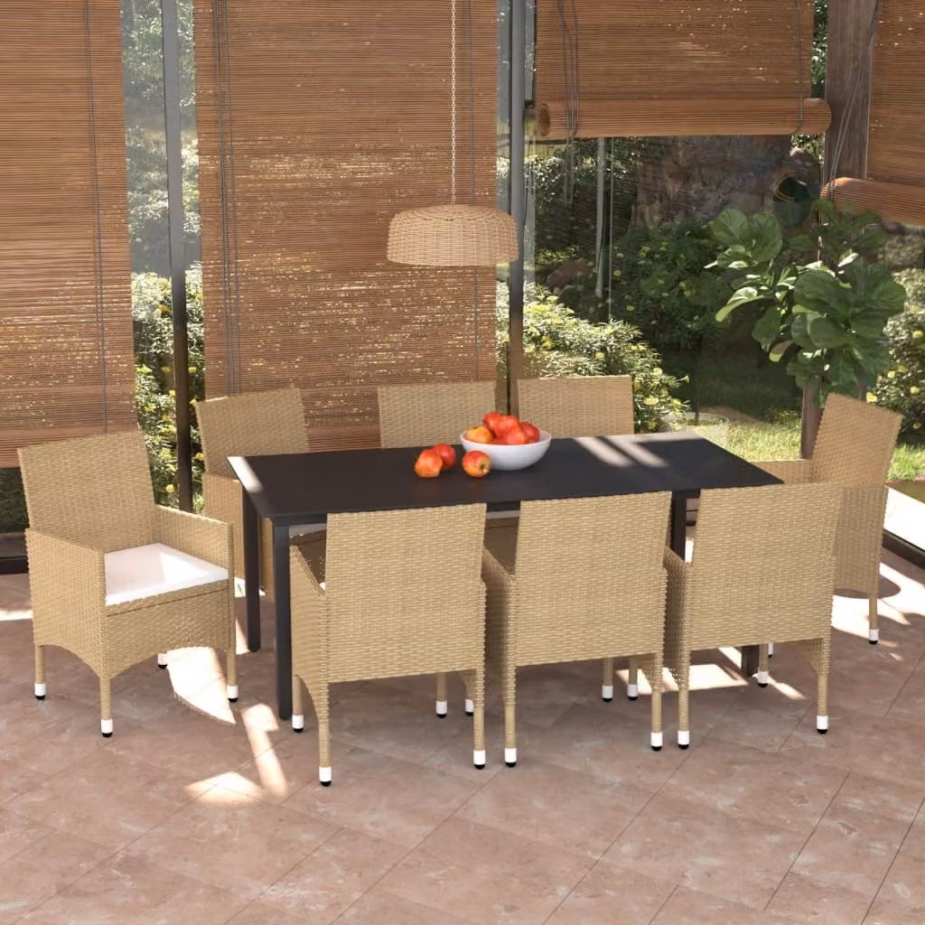 Maison Exclusive - Set da pranzo da giardino da 9 pezzi con cuscini in polyrattan beige