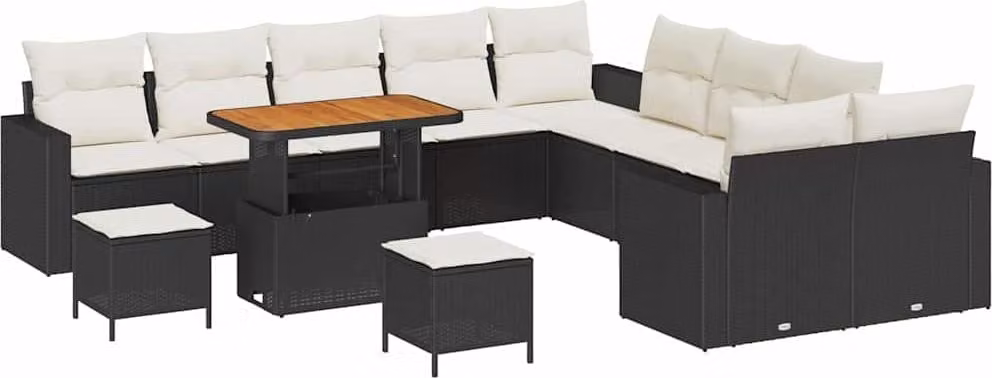 Set Divano da Giardino 13 pcs Nero polyrattan