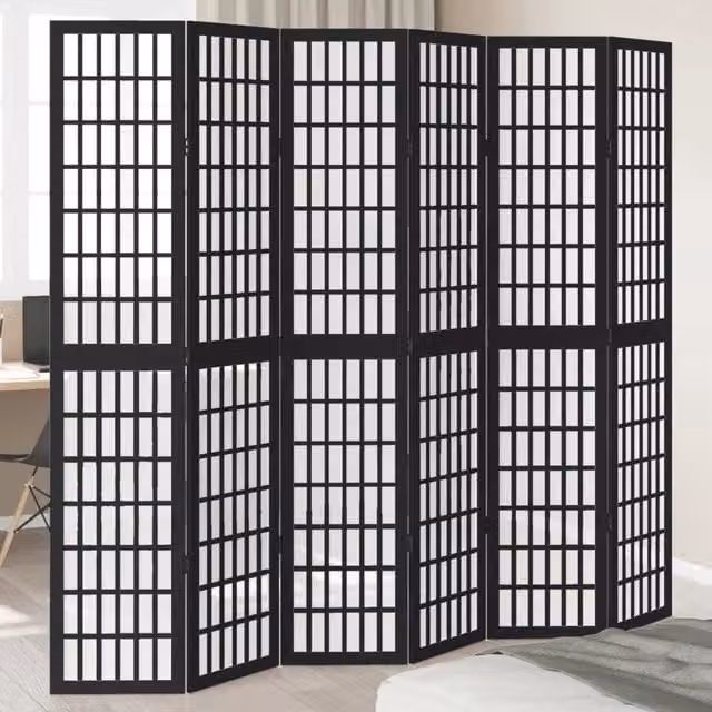 Divisorio Ambienti vidaXL con 6 Pannelli Geometrici in Legno di Paulownia Nero H: 215 cm x L: 200 cm
