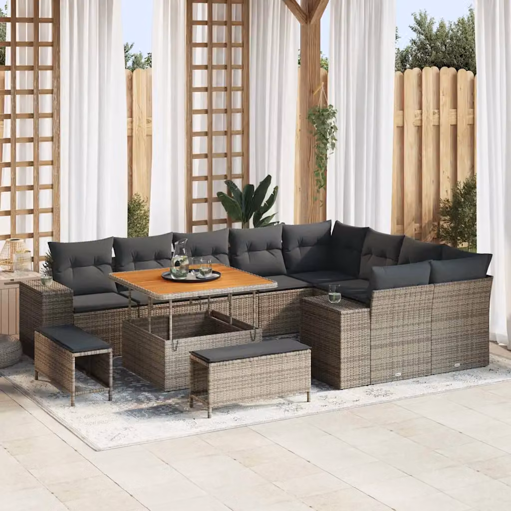 Set Divano da Giardino vidaXL 12 Pezzi con Cuscini e Tavolino Grigio – 1