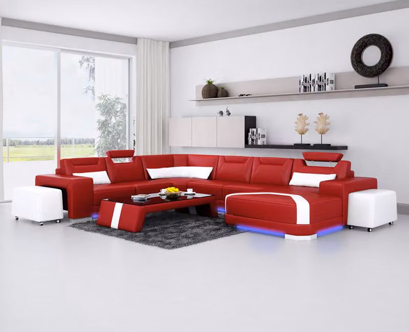 Ledersofa Couch Wohnlandschaft Ecksofa Eck Garnitur Design Modern Sofa F3011