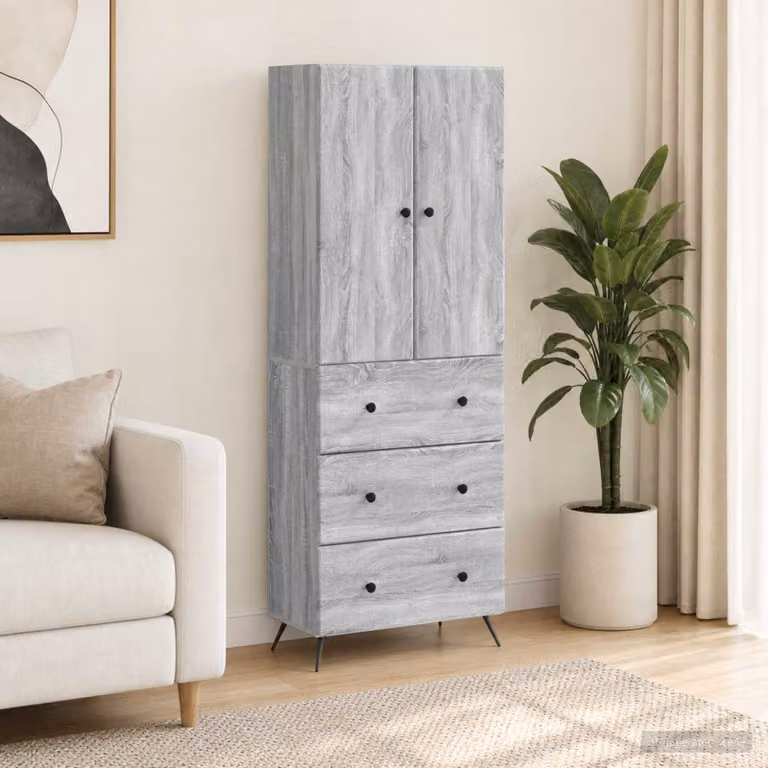 Set di 2 armadi moderni vidaXL in legno e metallo grigio opaco con ante scorrevoli e cassetti, L/P/H: 66 x 34,5 x 90 cm