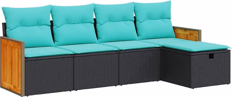 Set Divani da Giardino 5 pz con Cuscini in Polyrattan Nero