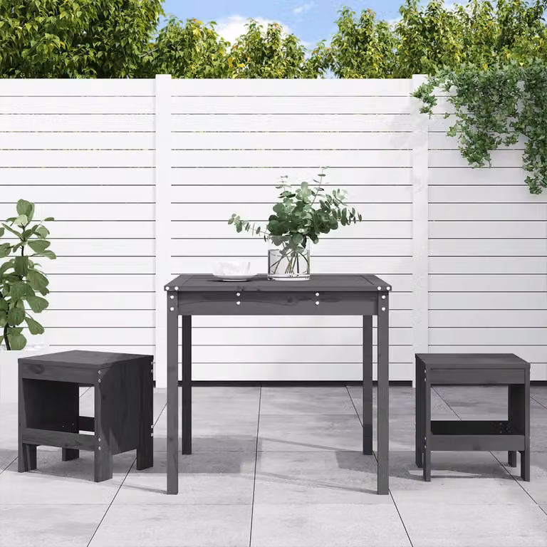 Set da Bistrot da Giardino vidaXL in 3 Pezzi in Legno di Pino Grigio