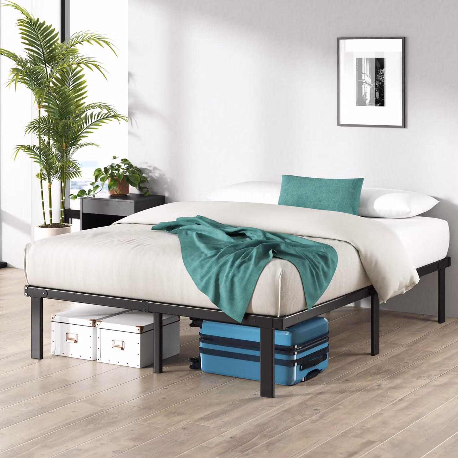Struttura letto 160x200 cm, telaio in acciaio pieghevole, colore nero, altezza 36 cm