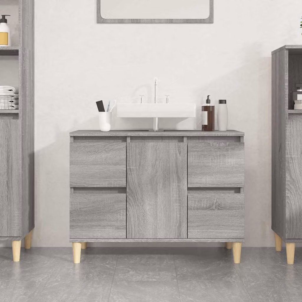 Mobile Lavabo vidaXL Grigio Sonoma in Legno Multistrato, L: 80 cm, P: 33 cm, H: 60 cm
