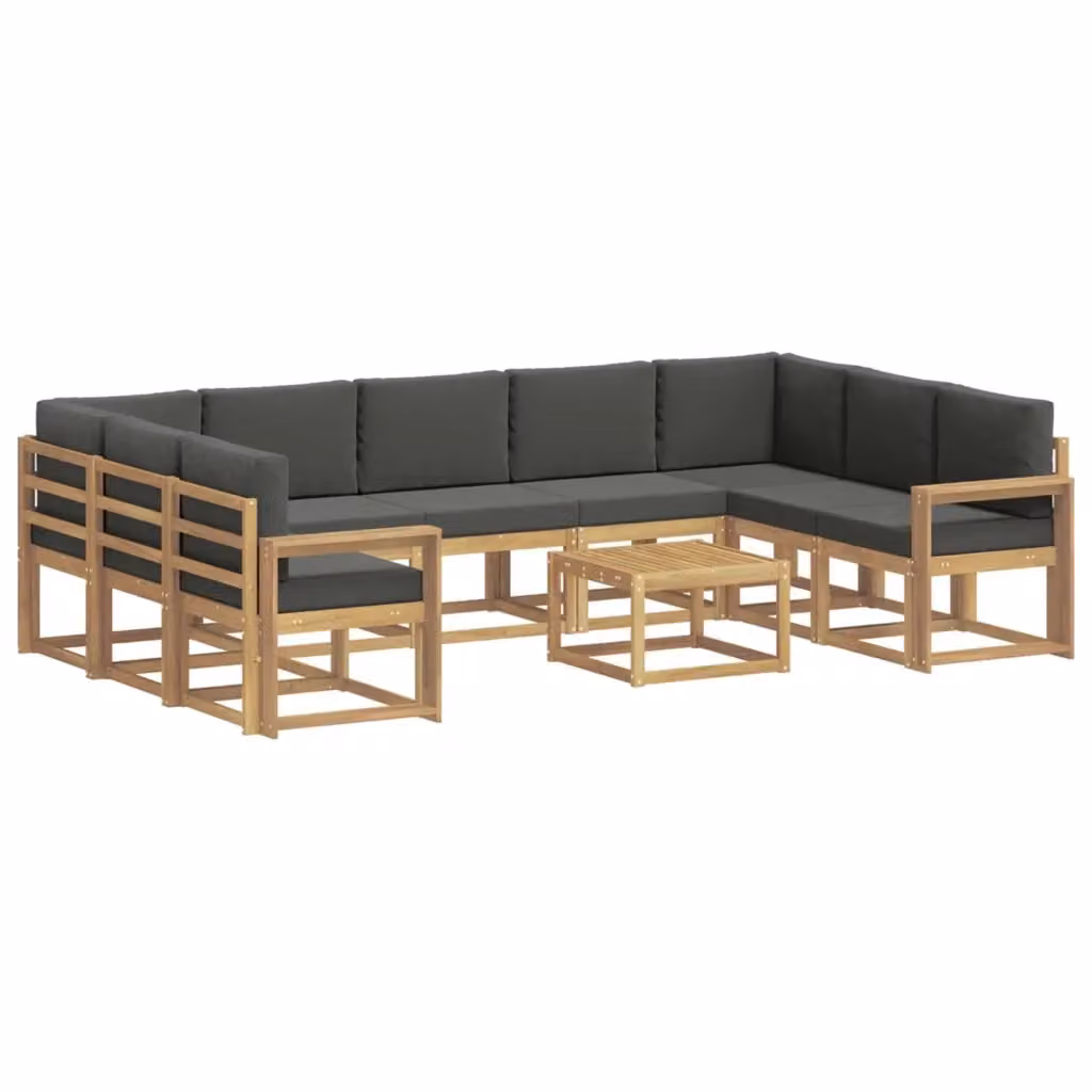 Set di divani da esterno a forma di U vidaXL in legno di acacia con cuscini, Bianco e Antracite – 2