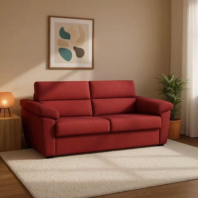 Divano Letto 2 Posti Salorno DMORA Made in Italy, Sfoderabile, Rosso, L: 185 cm, P: 95 cm