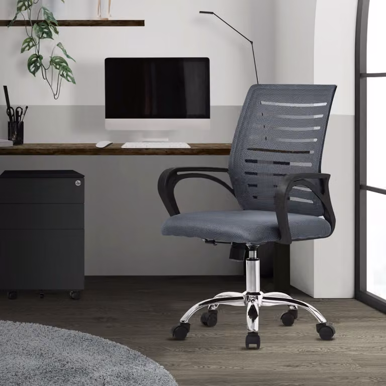 Sedia da ufficio ergonomica ML-Design, grigia, girevole a 360° con rotelle