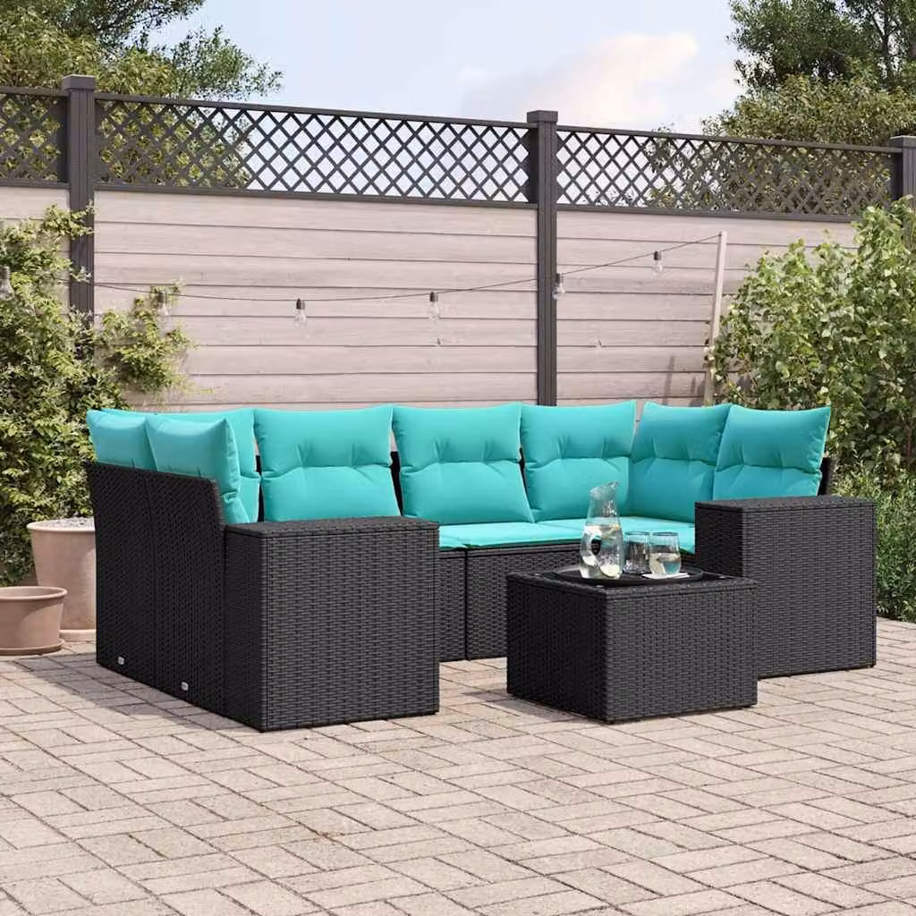 Maison Exclusive - Set di 7 mobili da giardino con cuscini, polyrattan nero
