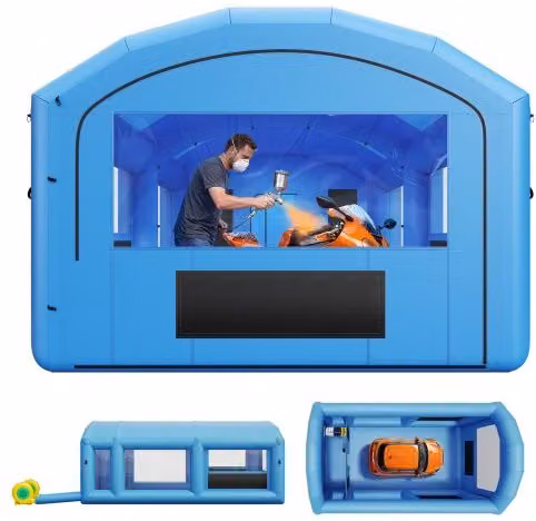 Cabina di Verniciatura Gonfiabile VEVOR Blu con Soffiatori e Tetto ad Arco per ATV e Moto, L: 7 m, P: 4 m, H: 2,75 m