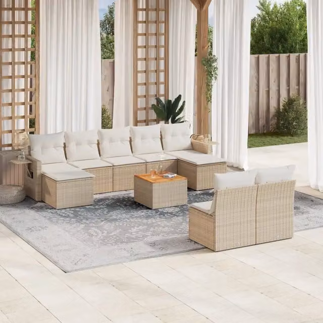 Set Divano da Giardino 10 pz con Cuscini Beige in Polyrattan 3224763