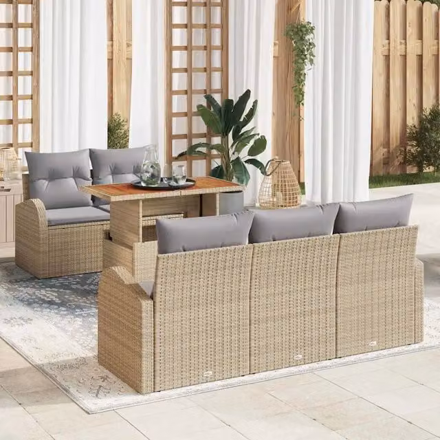 Set Divano da Giardino 6 pz Beige Poly Rattan 3358261