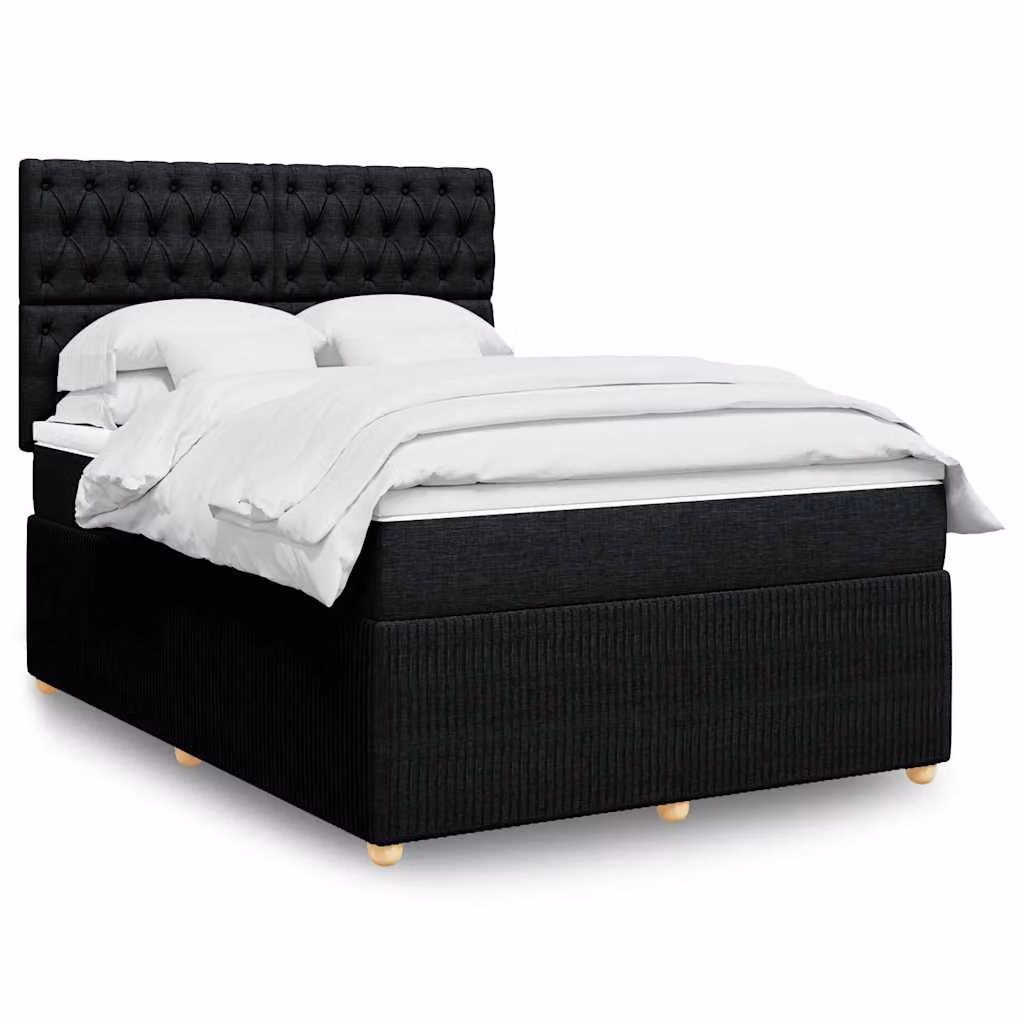vidaXL Giroletto a Molle con Materasso Nero in Tessuto L: 140 cm, P: 190 cm – 1