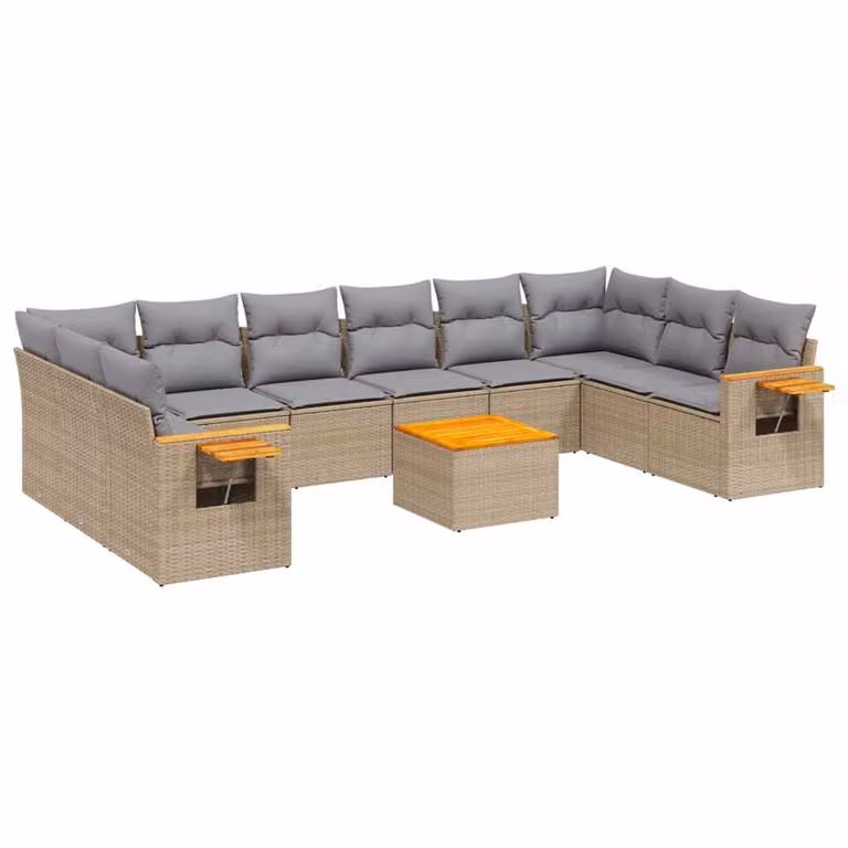 Set Divani da Giardino 11 pz con Cuscini Beige in Polyrattan