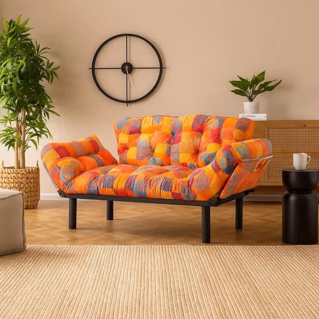 Guchol Divano Letto 2 Posti con Contenitore Moderno in Tessuto Multicolore L: 155 cm, P: 70 cm – 1