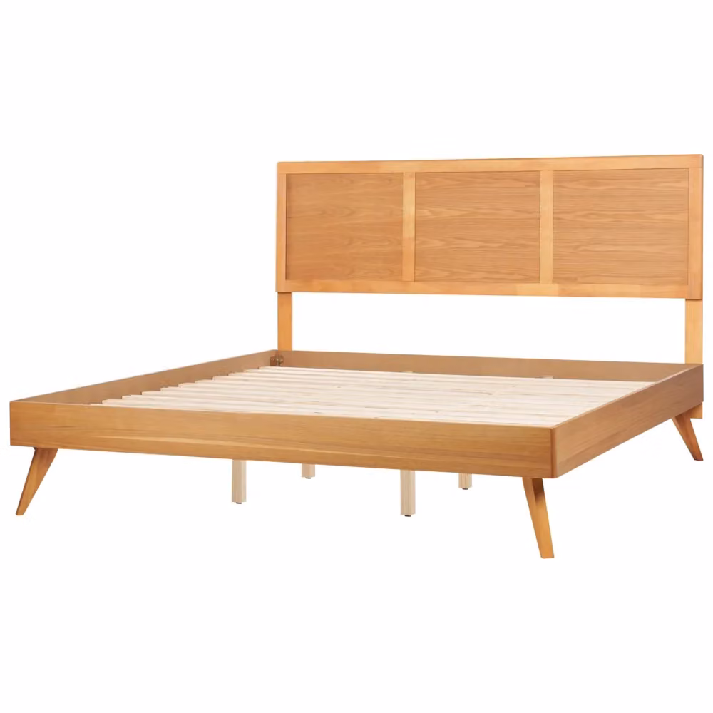 Letto Beliani in legno di frassino e gomma color marrone con stile rustico e rete a doghe, L/P: 180 x 200 cm – 2